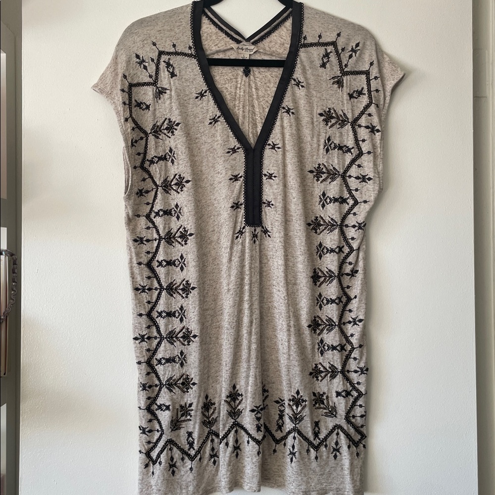 Lucky Brand|Boho Chic Embroidered tunic top w/ beading|oatmeal/black| Large| EUC - Picture 3 of 14